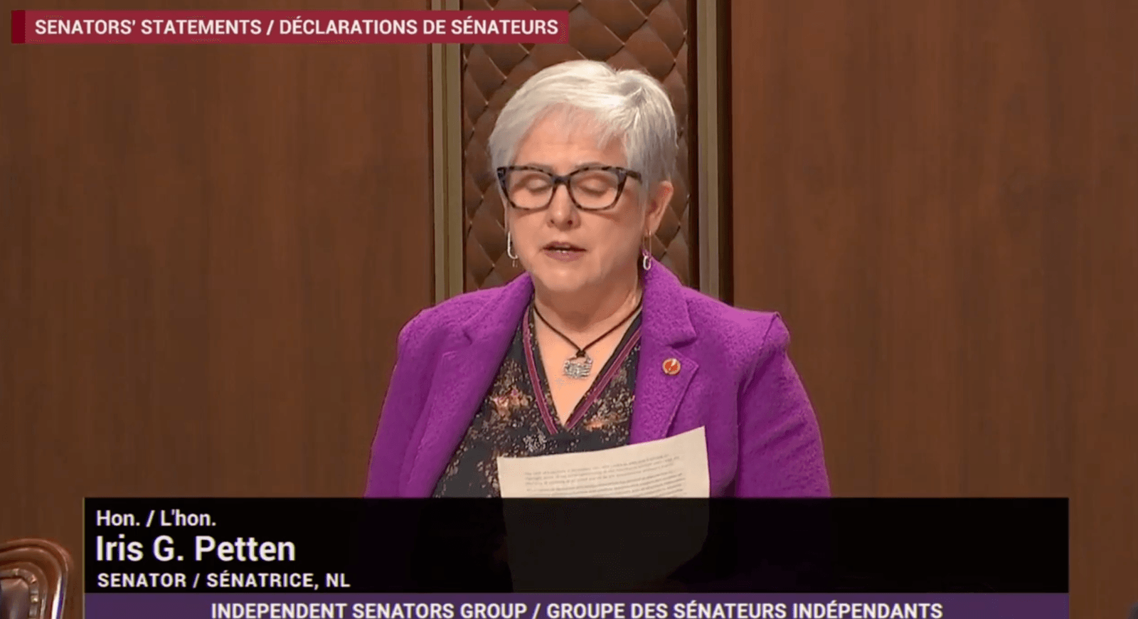 Senate of Canada — Senator Iris Petten Recognizes PolyUnity